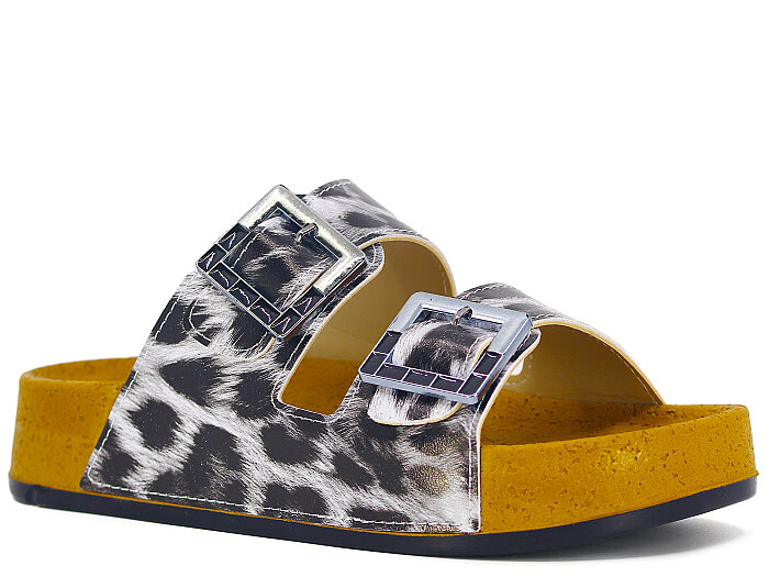 Daye Zenne 8211-1 Boscado Çift Toka Kutulu Günlük Terlik Siyah Leopar - Daye