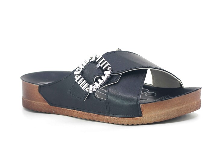 Daye Zenne B-3103 Çapraz Taşlıı Monta Soft Kutulu Günlük Terlik Siyah - Daye