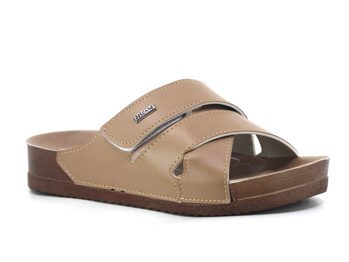 Daye Zenne B-3106 Çapraz Cırtlı Monta Soft Kutulu Günlük Terlik Vizon - Daye