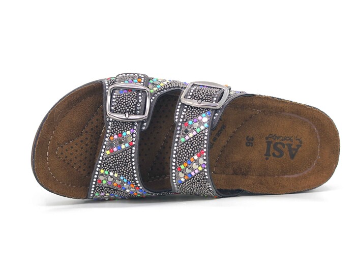 Daye Zenne B-4311 Asi Taşlı Çift Toka Monta Soft Kutulu Günlük Terlik Platin - Daye (1)