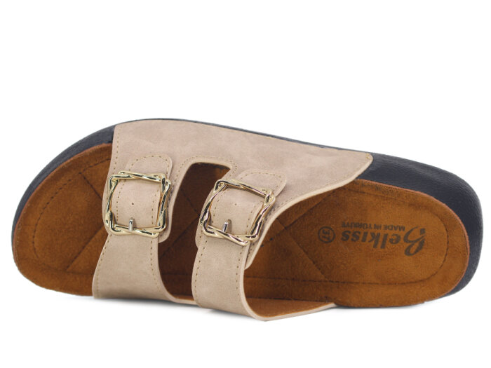 Demir Zenne Belkıs B-130 Çift Toka Günlük Terlik Bej - 2