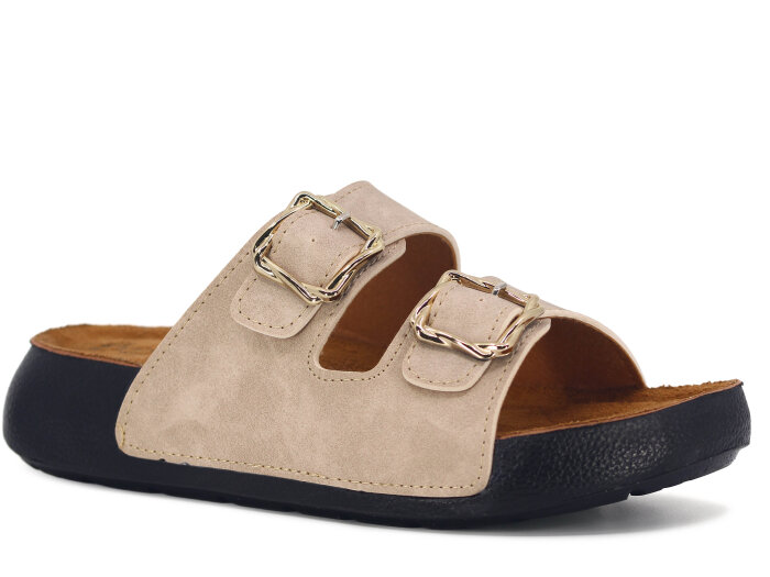 Demir Zenne Belkıs B-130 Çift Toka Günlük Terlik Bej - Demir