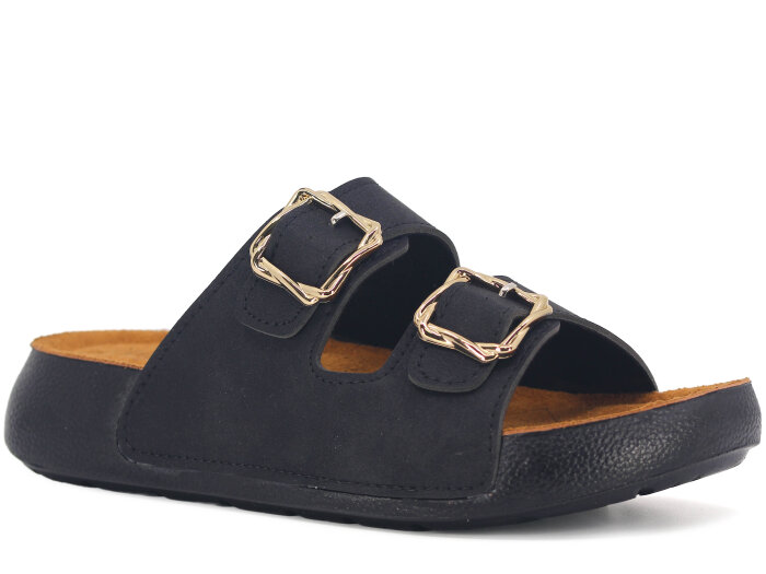 Demir Zenne Belkıs B-130 Çift Toka Günlük Terlik Siyah - Demir