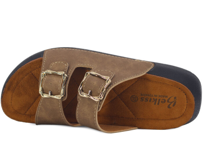 Demir Zenne Belkıs B-130 Çift Toka Günlük Terlik Vizon - 2