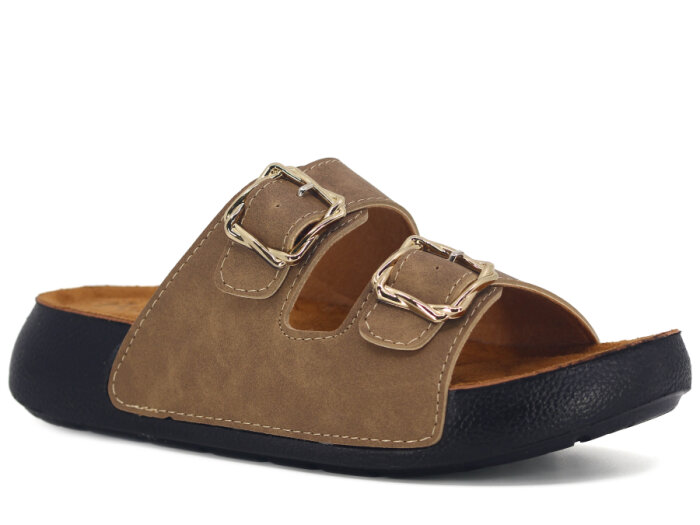 Demir Zenne Belkıs B-130 Çift Toka Günlük Terlik Vizon - 1