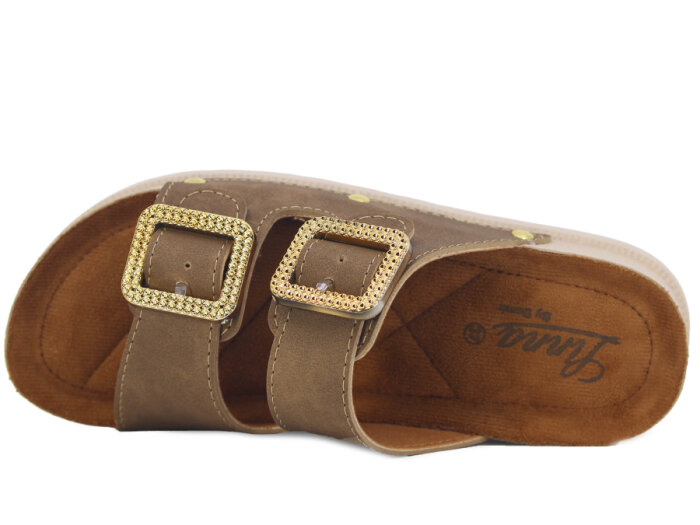 Demir Zenne Linna 0280 Çift Toka Pedli Günlük Terlik Vizon - 2