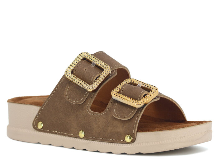 Demir Zenne Linna 0280 Çift Toka Pedli Günlük Terlik Vizon - Demir