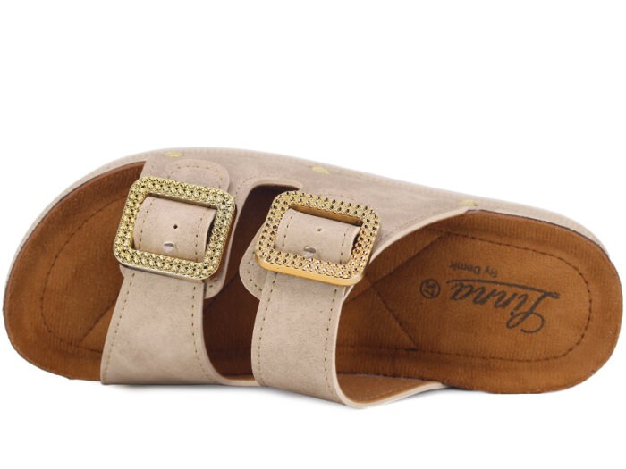 Demir Zenne Linna 0280 Çift Toka Pedli Günlük Terlik Bej - 2