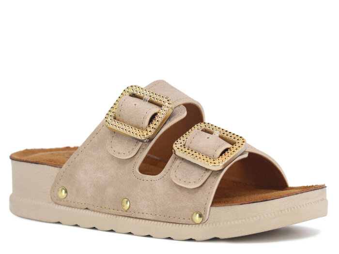 Demir Zenne Linna 0280 Çift Toka Pedli Günlük Terlik Bej - 1