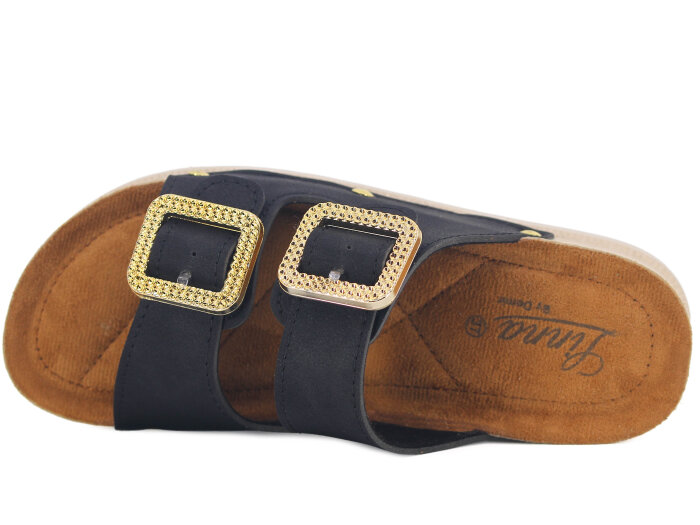 Demir Zenne Linna 0280 Çift Toka Pedli Günlük Terlik Siyah - Demir (1)