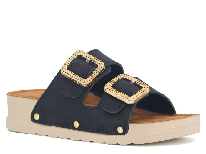 Demir Zenne Linna 0280 Çift Toka Pedli Günlük Terlik Siyah - Demir