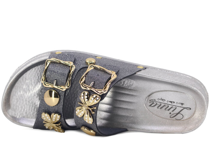 Demir Zenne Linna L-250 Çift Toka Taşlı Günlük Terlik Gümüş - Demir (1)