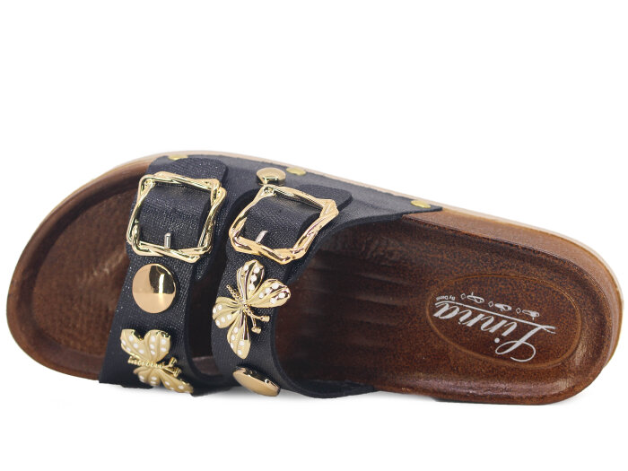 Demir Zenne Linna L-250 Çift Toka Taşlı Günlük Terlik Siyah - Demir (1)