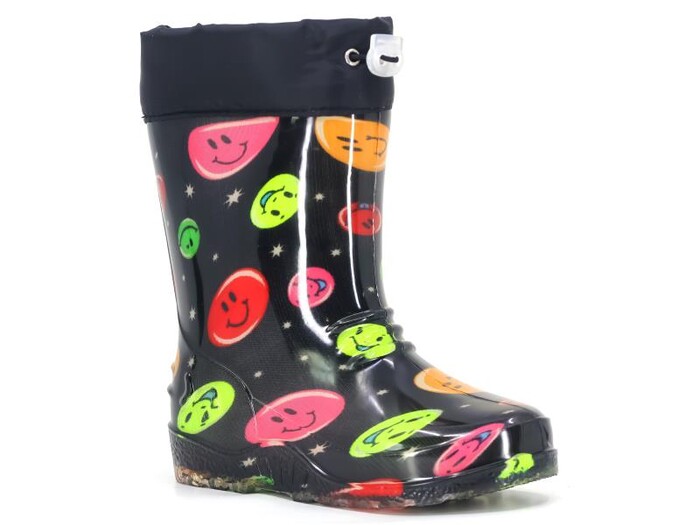 Emek Filet PVC Peluşlu Yağmur Çizme Emoji Siyah - Emek