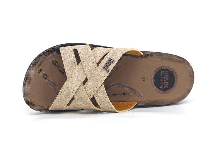 Enes Zenne 6607 Hande Geçmeli Poşetli Günlük Terlik Bej - 2