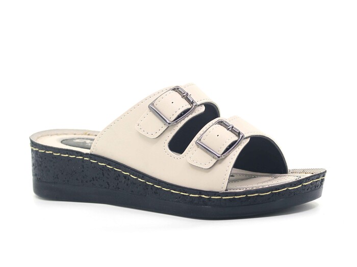 Enes Zenne 6802 Selin Çift Toka Pedli Kutulu Günlük Terlik Bej - 1