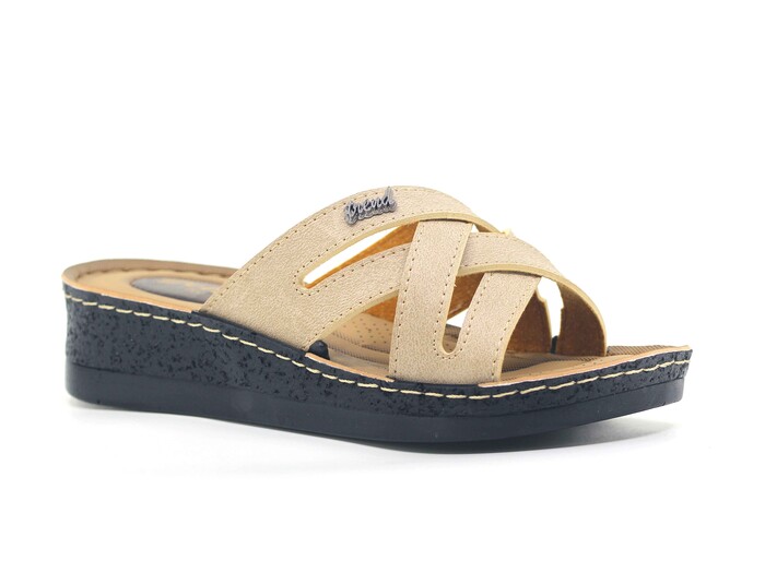 Enes Zenne 6807 Selin Çapraz Geçmeli Pedli Kutulu Günlük Terlik Bej - 1