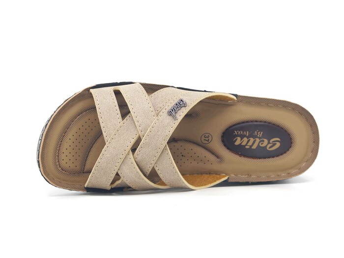 Enes Zenne 6807 Selin Çapraz Geçmeli Pedli Kutulu Günlük Terlik Bej - Enes (1)