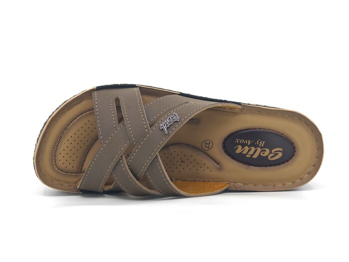 Enes Zenne 6807 Selin Çapraz Geçmeli Pedli Kutulu Günlük Terlik Vizon - 2