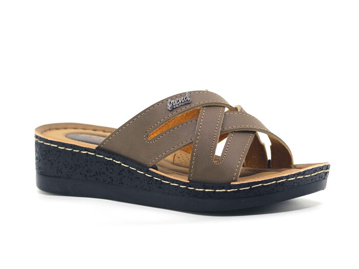 Enes Zenne 6807 Selin Çapraz Geçmeli Pedli Kutulu Günlük Terlik Vizon - Enes