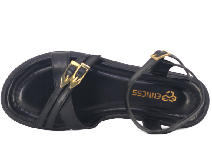 Enness Zenne Çift Toka Sandalet Siyah - 2