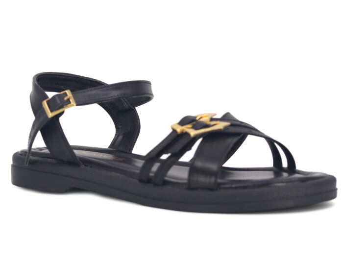 Enness Zenne Çift Toka Sandalet Siyah - 1