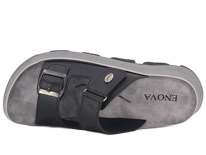 Enova Merdane M09-0203 Monta Çift Toka Kutulu Günlük Terlik Siyah - Enova (1)