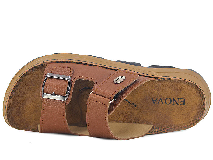 Enova Merdane M09-0203 Monta Çift Toka Kutulu Günlük Terlik Taba - Enova (1)