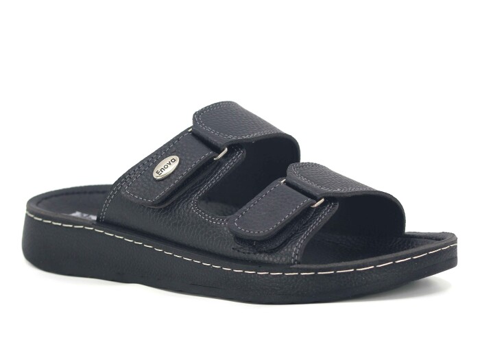 Enova Merdane M118-0103 Çift Bant Cırtlı Monta Enj. Kutulu Günlük Terlik Siyah - Enova