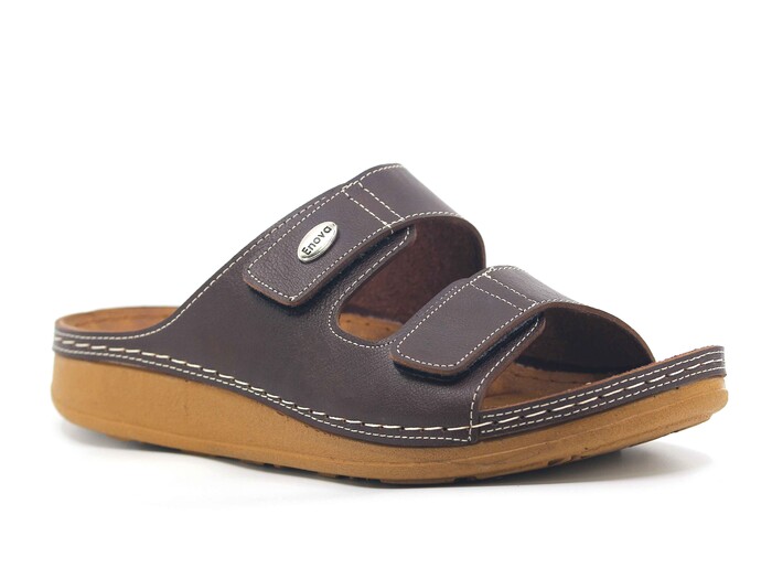 Enova Merdane M224-0103 Çift Bant Cırtlı Monta Kutulu Günlük Terlik Kahve - Enova