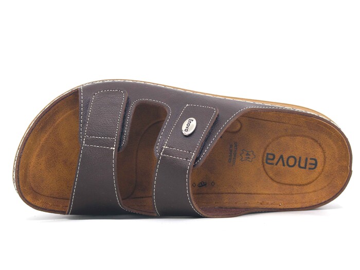 Enova Merdane M224-0103 Çift Bant Cırtlı Monta Kutulu Günlük Terlik Kahve - Enova (1)