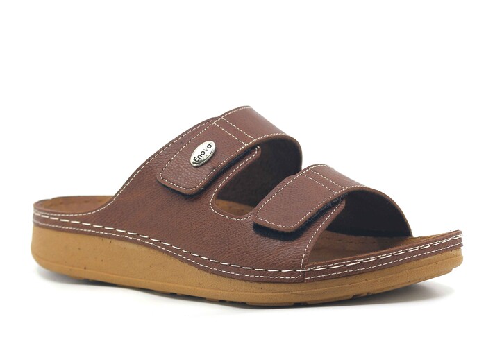 Enova Merdane M224-0103 Çift Bant Cırtlı Monta Kutulu Günlük Terlik Taba - Enova