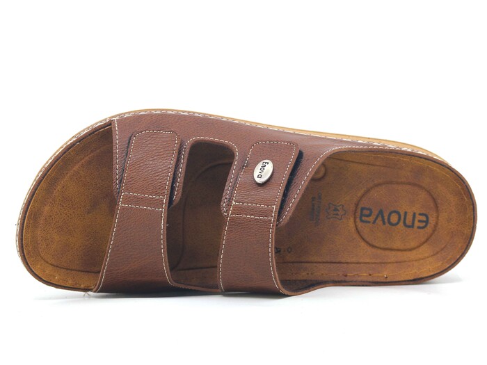 Enova Merdane M224-0103 Çift Bant Cırtlı Monta Kutulu Günlük Terlik Taba - Enova (1)