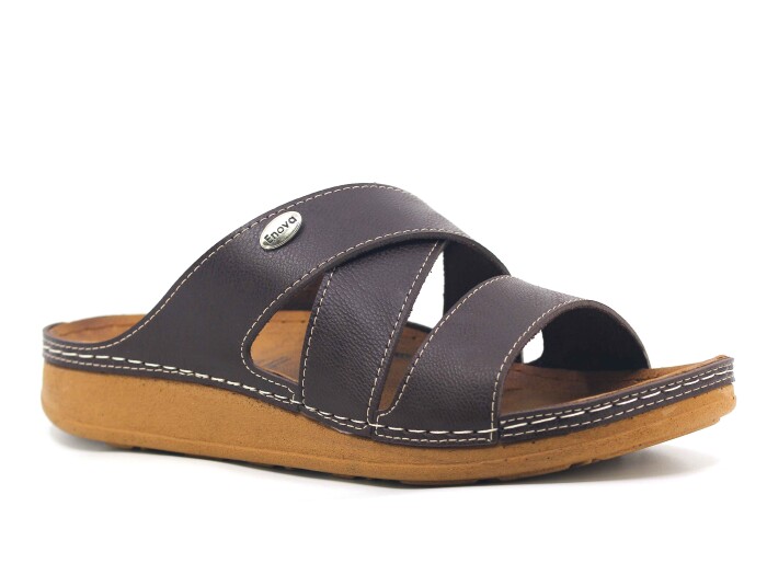 Enova Merdane M224-0105 Düz Çapraz Monta Kutulu Günlük Terlik Kahve - 1