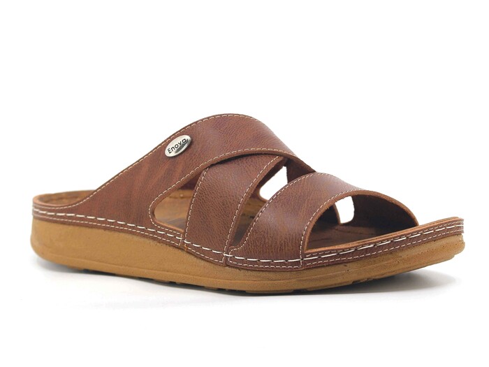 Enova Merdane M224-0105 Düz Çapraz Monta Kutulu Günlük Terlik Taba 