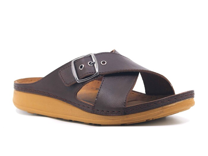 Enova Merdane M224-0112 Çapraz Tokalı Monta Kutulu Günlük Terlik Kahve - Enova