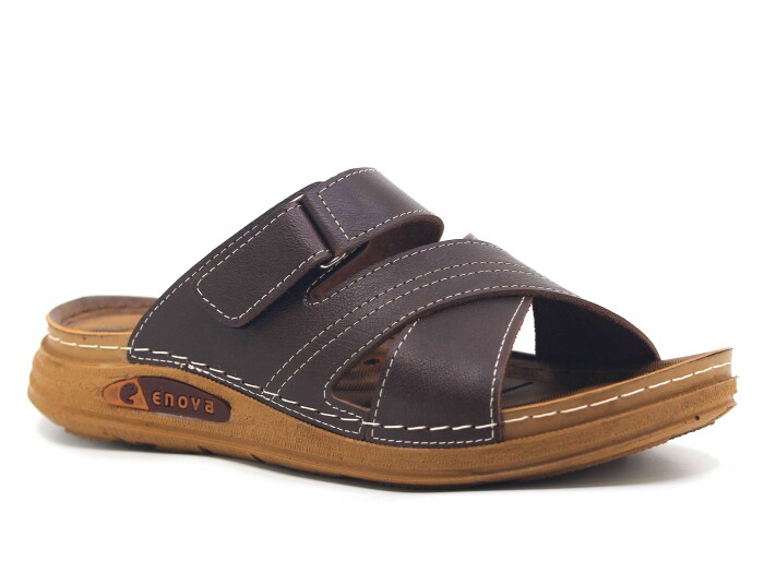 Enova Merdane M226-0106 Çapraz Cırtlı Monta Kutulu Günlük Terlik Kahve - 1