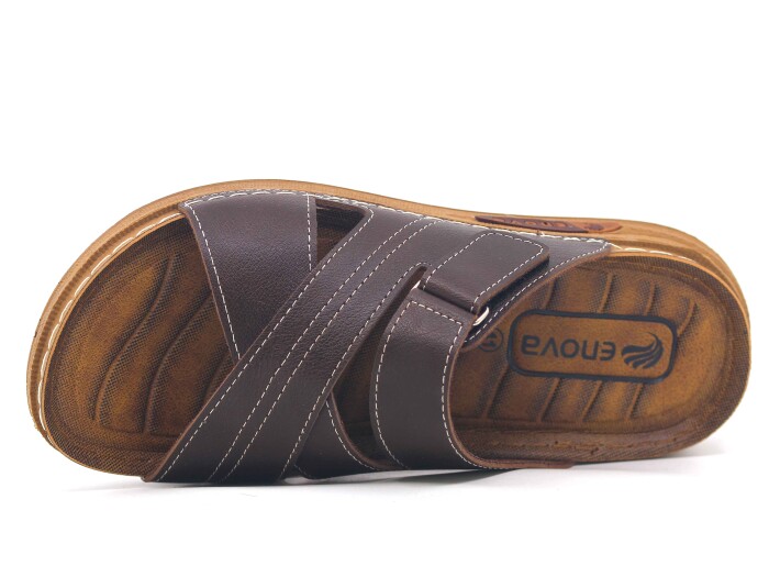 Enova Merdane M226-0106 Çapraz Cırtlı Monta Kutulu Günlük Terlik Kahve - 2