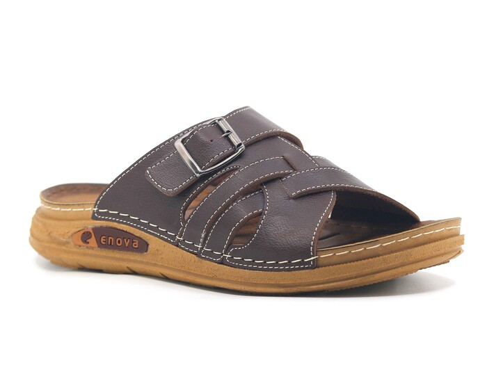 Enova Merdane M226-0108 Geçmeli Tokalı Kutulu Günlük Terlik Kahve - 1