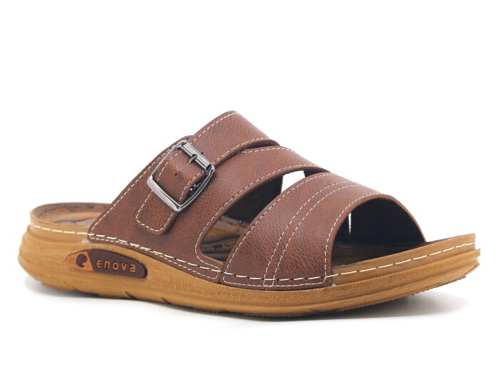 Enova Merdane M226-0109 Üç Bant Monta Kutulu Günlük Terlik Taba - Enova