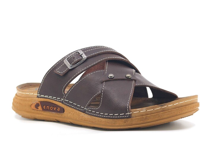 Enova Merdane M226-0122 Geçmeli Bantlı Monta Kutulu Günlük Terlik Kahve - 1