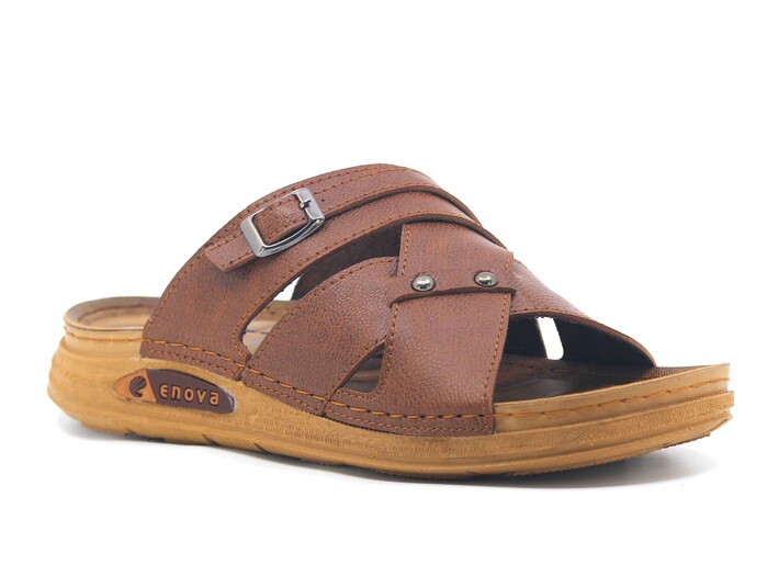 Enova Merdane M226-0122 Geçmeli Bantlı Monta Kutulu Günlük Terlik Taba - 1