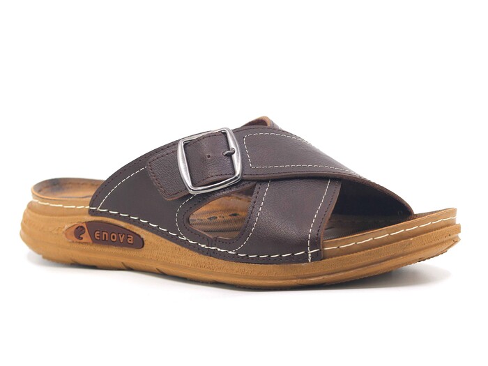 Enova Merdane M226-0123 Çapraz Tokalı Monta Kutulu Günlük Terlik Kahve - Enova