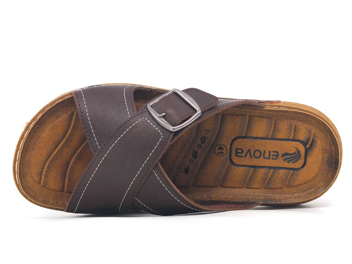 Enova Merdane M226-0123 Çapraz Tokalı Monta Kutulu Günlük Terlik Kahve - Enova (1)