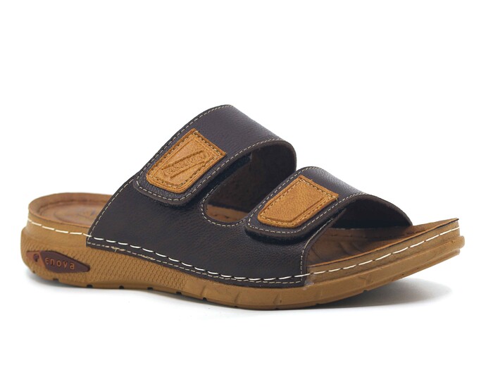 Enova Merdane M227-0103 Çift Bant Çırtlı Monta Kutulu Günlük Terlik Kahve - Enova