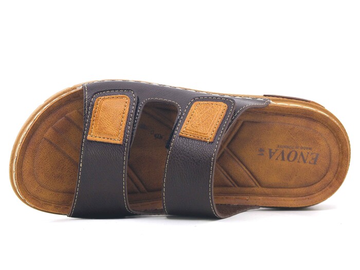 Enova Merdane M227-0103 Çift Bant Çırtlı Monta Kutulu Günlük Terlik Kahve - Enova (1)