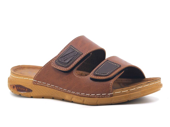 Enova Merdane M227-0103 Çift Bant Çırtlı Monta Kutulu Günlük Terlik Taba - 1