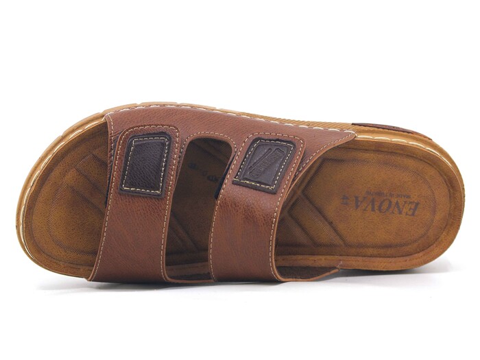 Enova Merdane M227-0103 Çift Bant Çırtlı Monta Kutulu Günlük Terlik Taba - Enova (1)