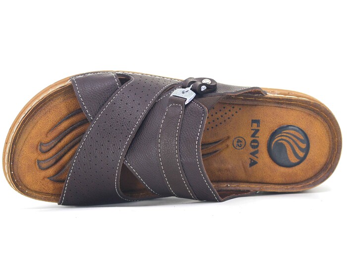 Enova Merdane M244-0105 Düz Çapraz Monta Günlük Terlik Kahve - 2