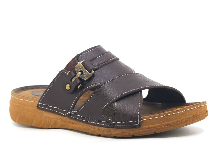 Enova Merdane M244-0105 Düz Çapraz Monta Kutulu Günlük Terlik Kahve - Enova